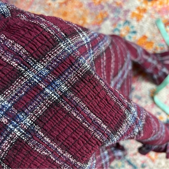 Moon River Plaid Red Purple Smocked‎ Off Shoulder Crop Top - Picture 11 of 11